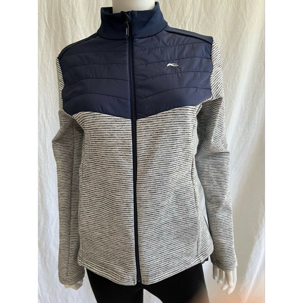 NWT KJUS Girls Golf Jacket MicroFleece Pockets Blue Gray Full Zip Size 16